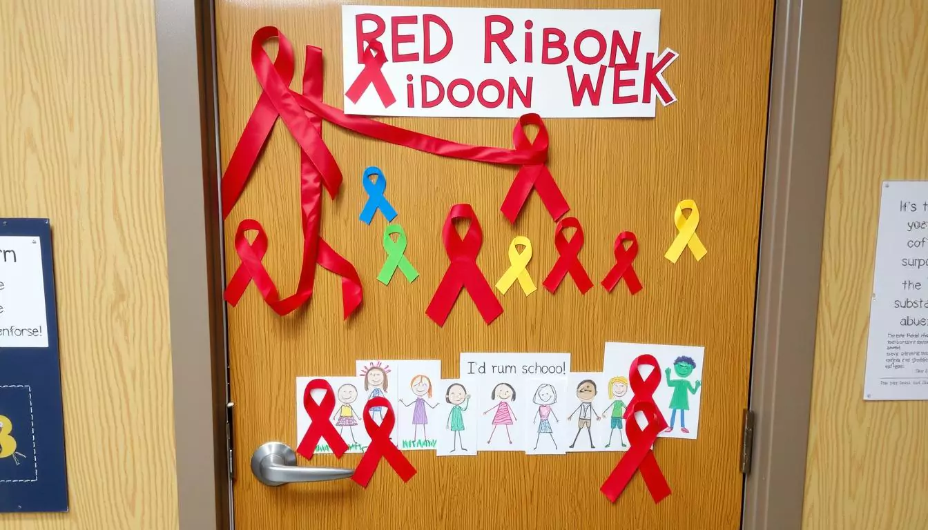 red ribbon week door decorating ideas